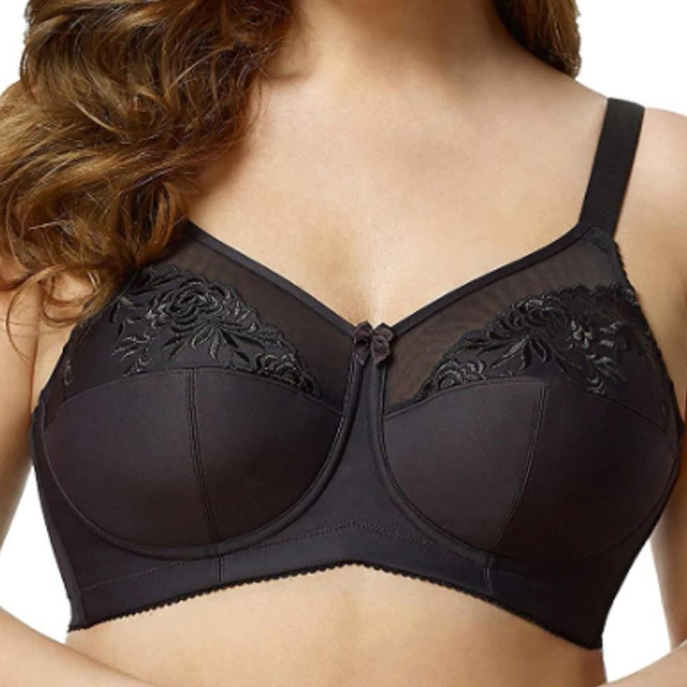 New Elila Full Figure Embroidered Microfiber Wire-Free Bra Black 1301
